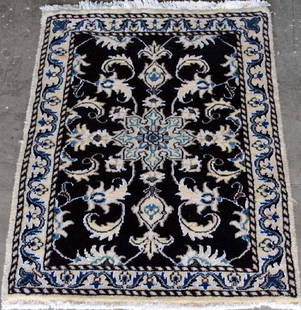 Dark Tone Wool/Silk Persian Nain Rug 2.6x1.10: Beautiful handmade wool and part silk Persian Nain. Size 2.6 x 1.10 feet, made of baby lamb's wool/part pure silk pile on cotton foundation, incorporating the very popular shah Abbas floral pattern