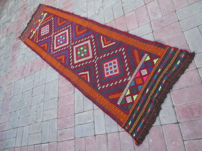 Suzni Hand Made Kilim Runner Rug 7.5x2.1: This is a beautiful hand made suzni wool kilim runner Afghanistan 7.5x2.1 Wool 2010 to 2015 Please note that this lot has a confidential reserve. When you leave a bid in advance of the auction,