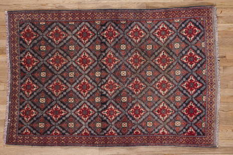 Meshed Rug 3.7x5.4: Meshed Rug 1950s This rug is from the area of Meshed in the NW Iranian province of Khorassan. It has an interesting trellis pattern, wth the diamond design made up of fine pine needle branches,