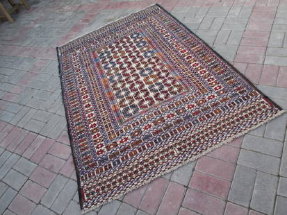 Hand Made Needle Work Sumak Kilim Rug 6.5x4.2: This is a beautiful hand made flat woven needel work sumak kilim made by expert weavers Afghanistan 6.5x4.2 Wool 2010 to 2015 Please note that this lot has a confidential reserve. When you leave a bid