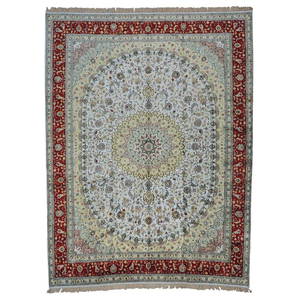 Medallion Design Silk Kashan Hand Knotted Rug 9.10x13.6