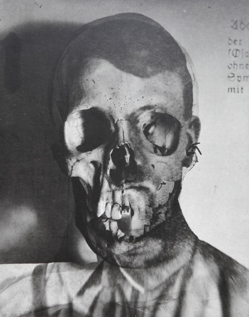 ERWIN BLUMENFELD - Hitler portrait as skull 1932: Artist: Erwin Blumenfeld Title: Hitler portrait as skull - AMSTERDAM 1932 Date Printed: 1979 Date Printed: Electa Printer Location: Milan Size: 27.9 x21.9 cm - 10 x8.6 inch, With tissue guard Mount Si