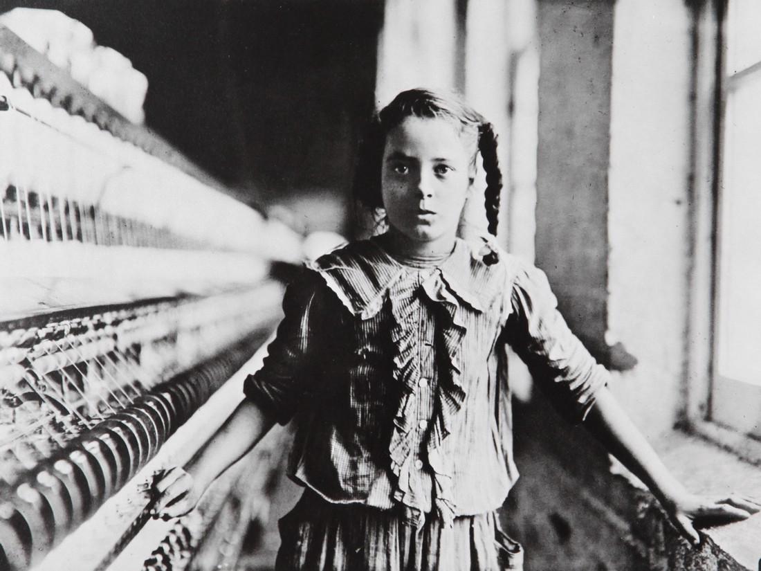 LEWIS HINE - Ten Year old spinner in North Carolina: Artist: Lewis Hine Title: Ten Year old spinner in North Carolina cotton mill 1908 Date Printed: 1979 Date Printed: Italy Printer Location: Milan Size: 30x22.5cm - 11.2x 9.5inch8 Mount Size: 30x40 cm -