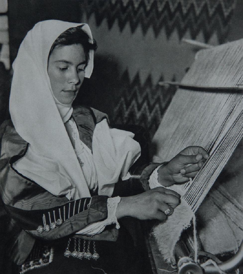 MARTIN HURLIMANN - Serbian Weaver: Artist: Martin Hurlimann Title: Serbian Weaver Medium: 1957 Sheet Fed Gravure Dimensions: 7.75x8.75" Wax Tissue Heat Mount on 11x14" conservation board With COA Martin Hurlimann was a Swiss publisher 