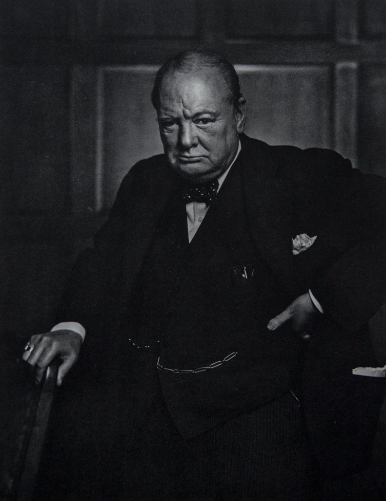YOUSUF KARSH - Winston Churchill, 1941: Artist: YOUSUF KARSH Title: Winston Churchill, 1941 Medium: 1971 Sheet Fed Gravure, printed in the Netherlands Dimensions: 9.25x12" Wax Tissue Heat Mounted on 12x16" acid free conservation board Comes