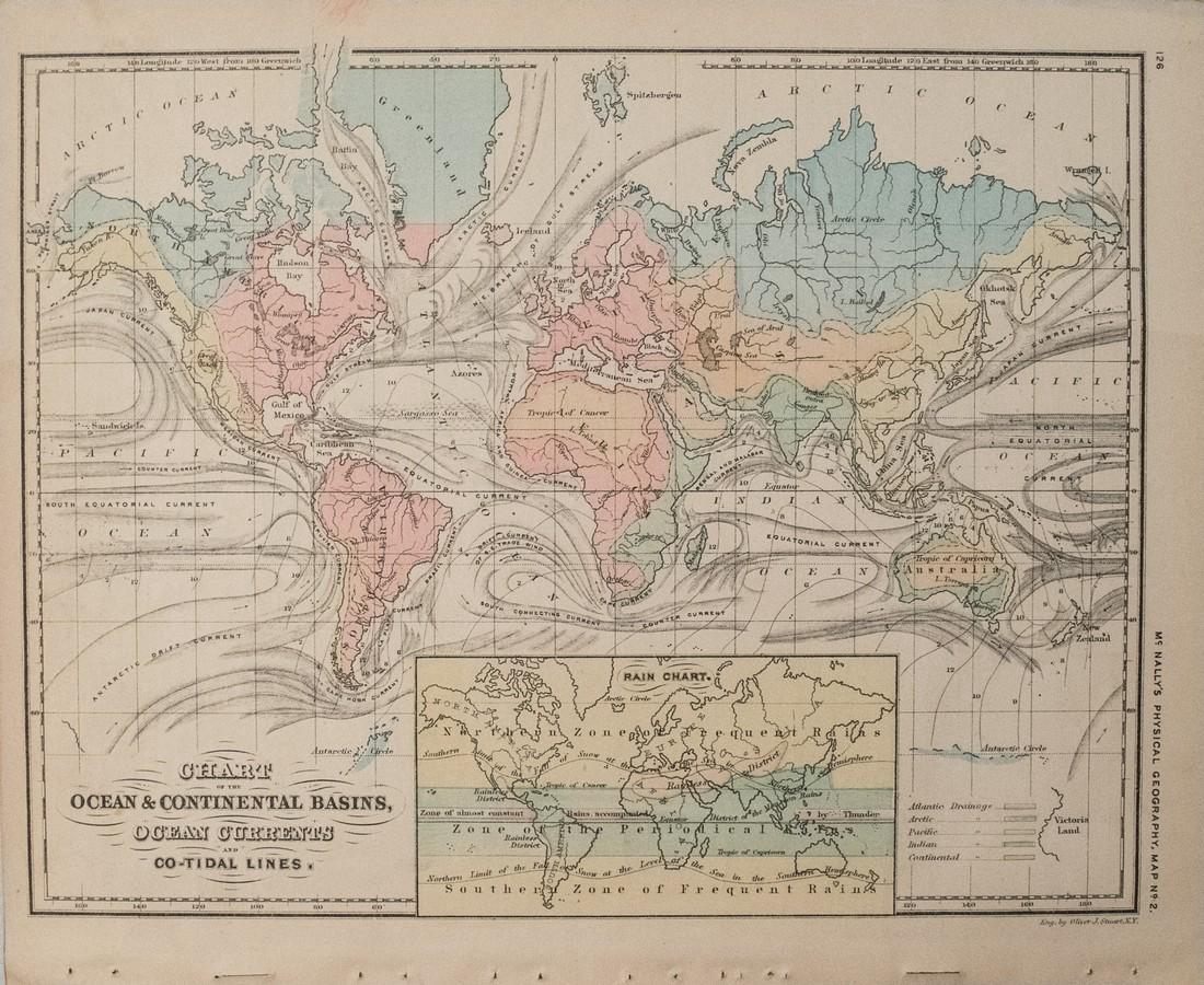 McNally: Antique Chart Ocean Currents & Rain Fall, 1874 (1 of 1)