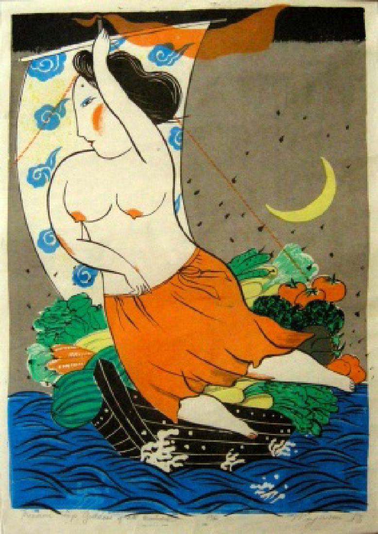 Mayumi Oda Silkscreen Treasure Ship; Goddess of Earth (1 of 2)