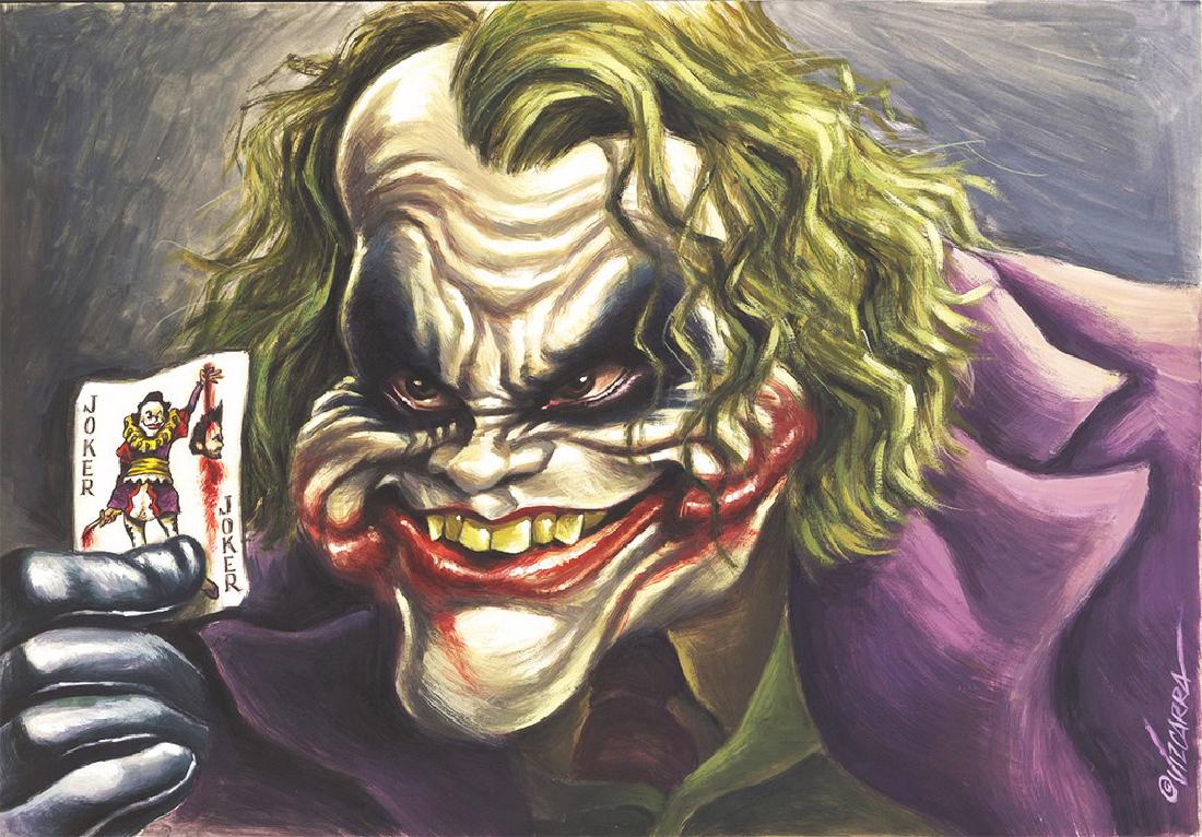 Heath Ledger - The Joker - Original Painting Vizcarra: Heath Ledger - The Joker - Original Painting Vizcarra, Joan Gouache 19.7 x 13.78 in Comic USA This original gouache caricature of Heath Ledger as the Joker was created by Joan Vizcarra. Joan Vizcarra
