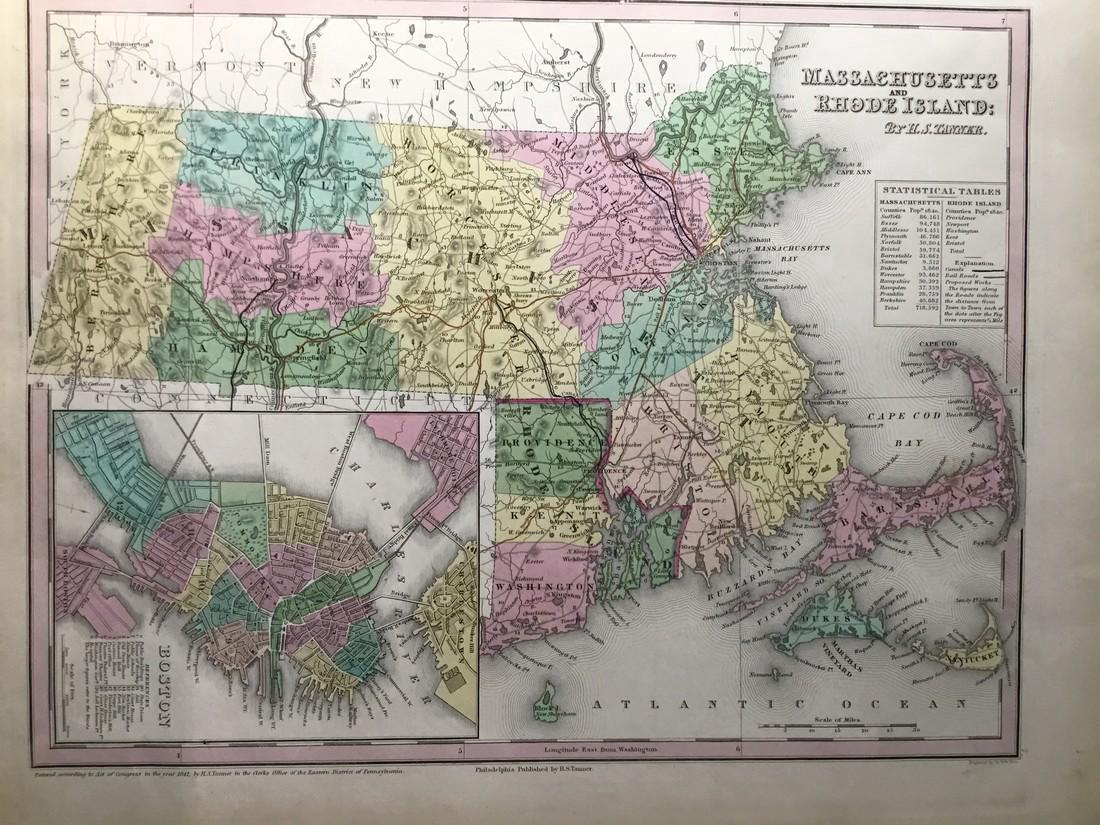 Tanner: Antique Map of Massachusetts & Rhode Island (1 of 1)