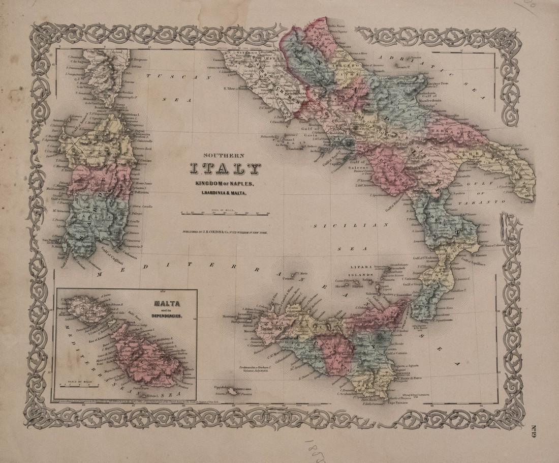 Colton: Antique Map of Southern Italy, 1855 (1 of 1)