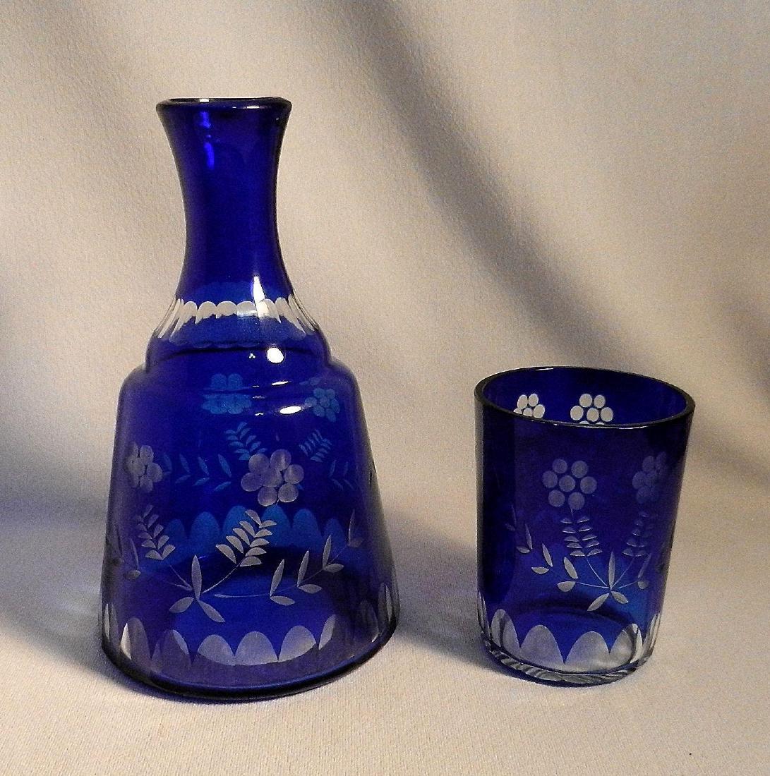 Vintage Cut to Clear Cobalt Blue Bedside Water Carafe (1 of 6)