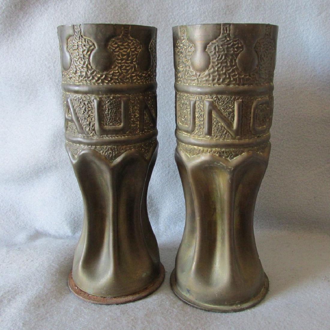 Pair Trench Art Vases, Military Shell Casings Folk Art (1 of 7)