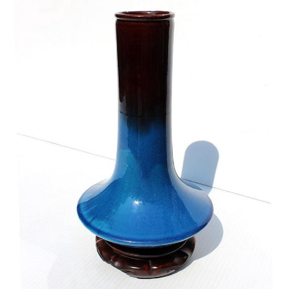 Antique Japanese Awaji Pottery Vase On Rosewood Stand Feb 20