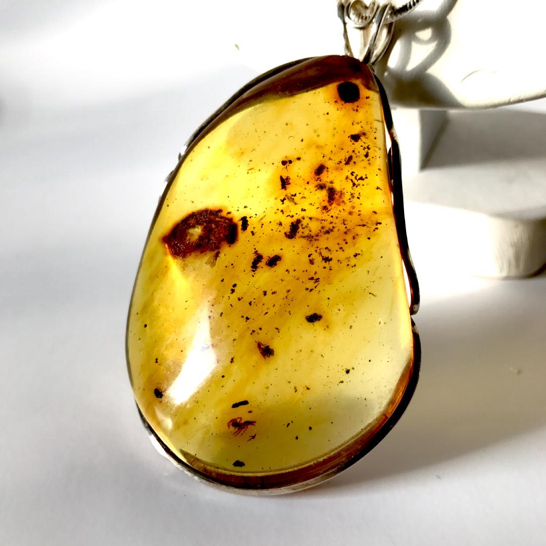 Rare! Old silver pendant: Baltic Amber with lot of (1 of 10)