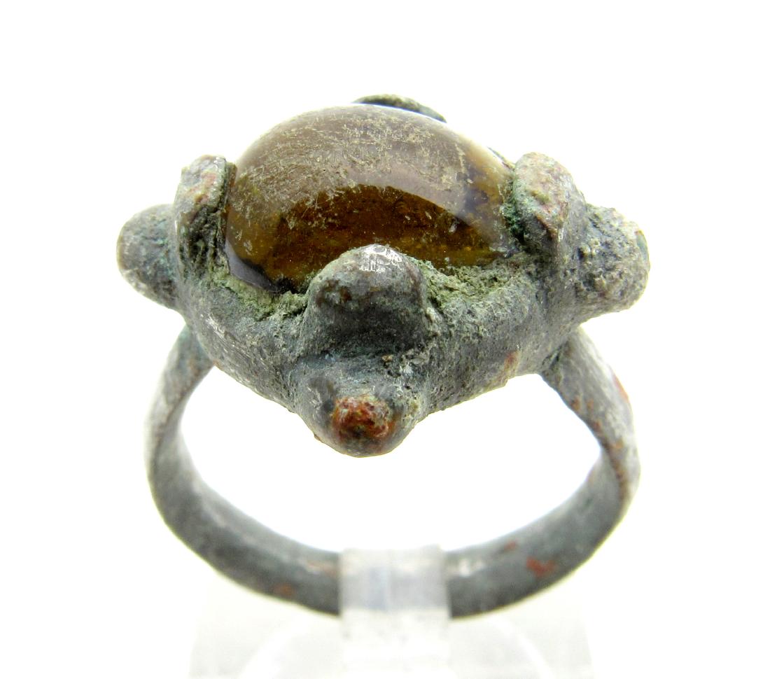 Medieval Saxon Silver Ring with Amber Colored Stone (1 of 3)