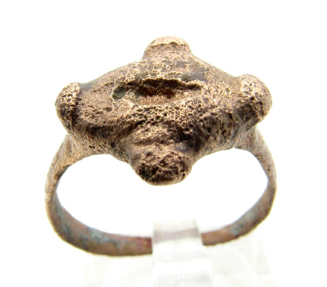 Medieval Viking Decorated Ring with Cross Shaped Bezel (1 of 3)