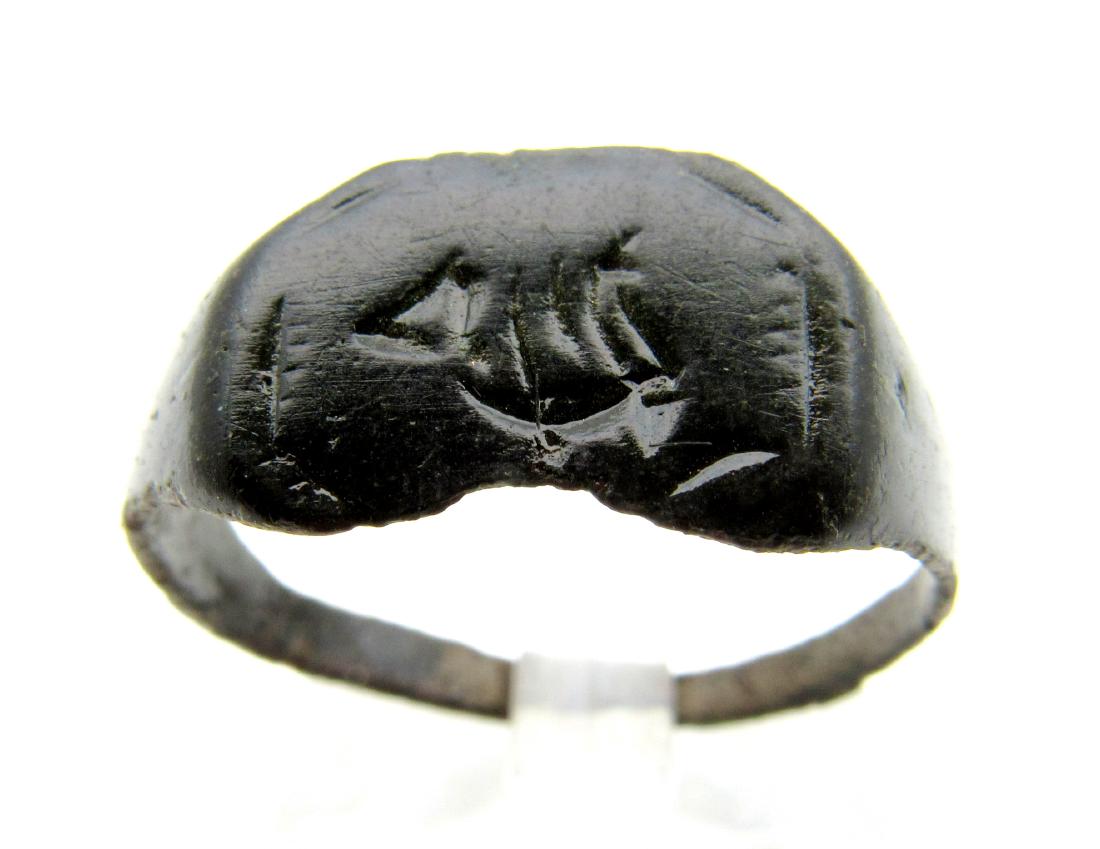 Ancient Roman Bronze Fishermans Ring with Boat (1 of 3)