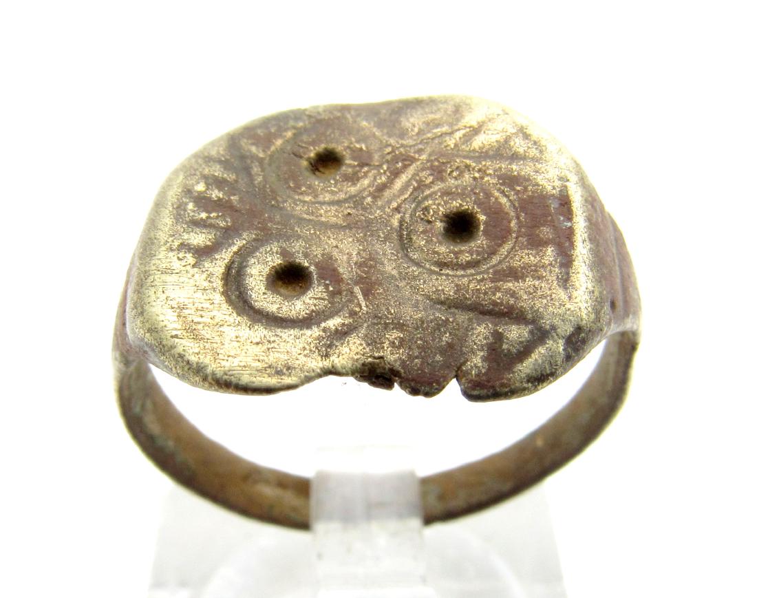 Medieval Saxon Bronze Ring with Evils Eye Motif (1 of 3)