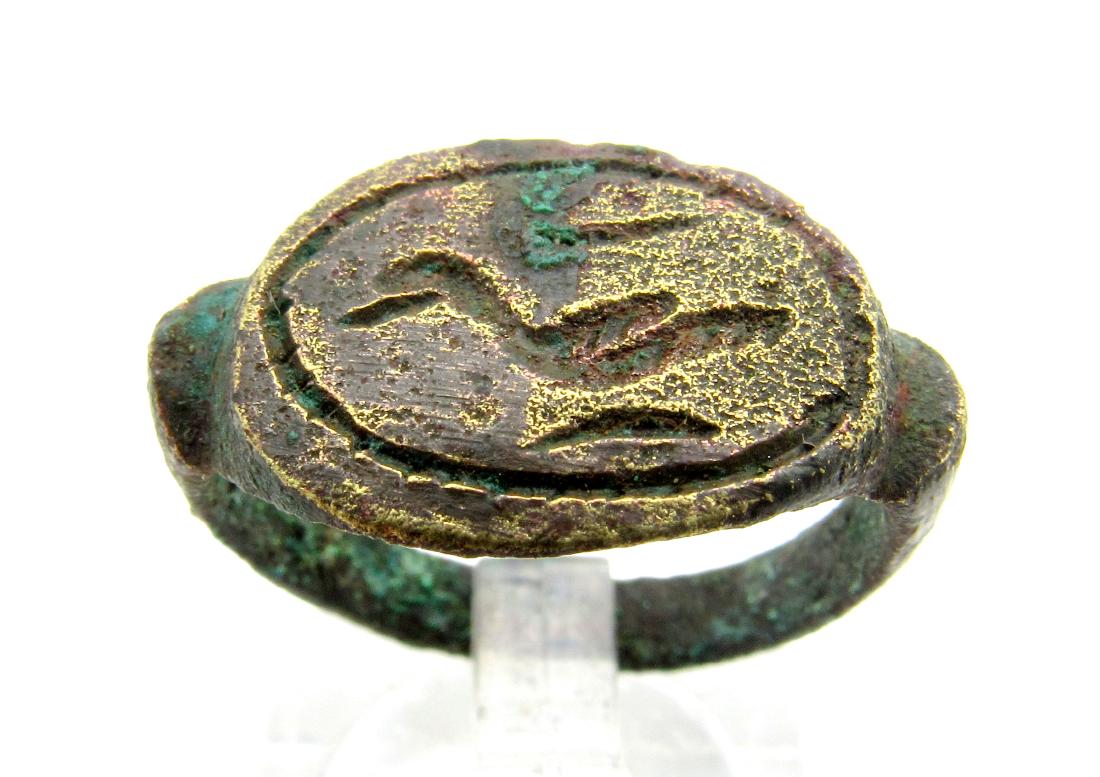 Ancient Greek Bronze Ring with Stylized Bird (1 of 3)