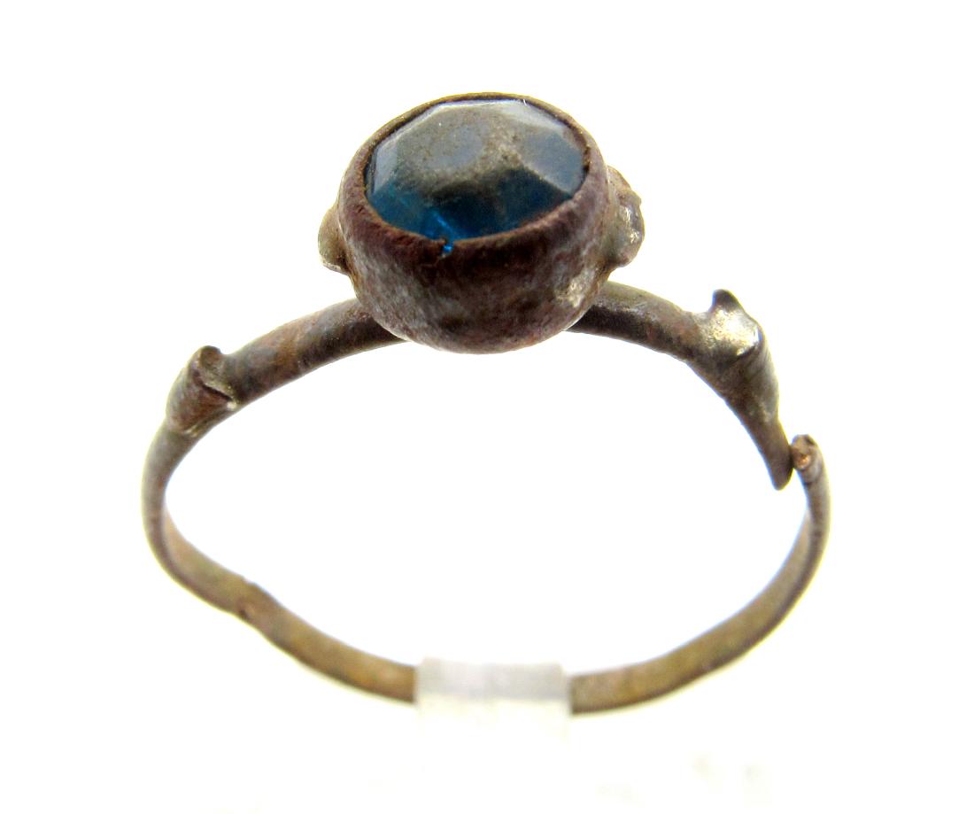 Post Medieval Bronze Ring with Blue Stone (1 of 3)