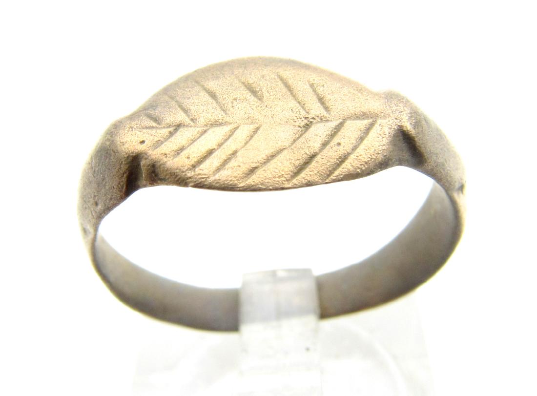 Ancient Roman Bronze Ring with Leaf on Bezel (1 of 3)