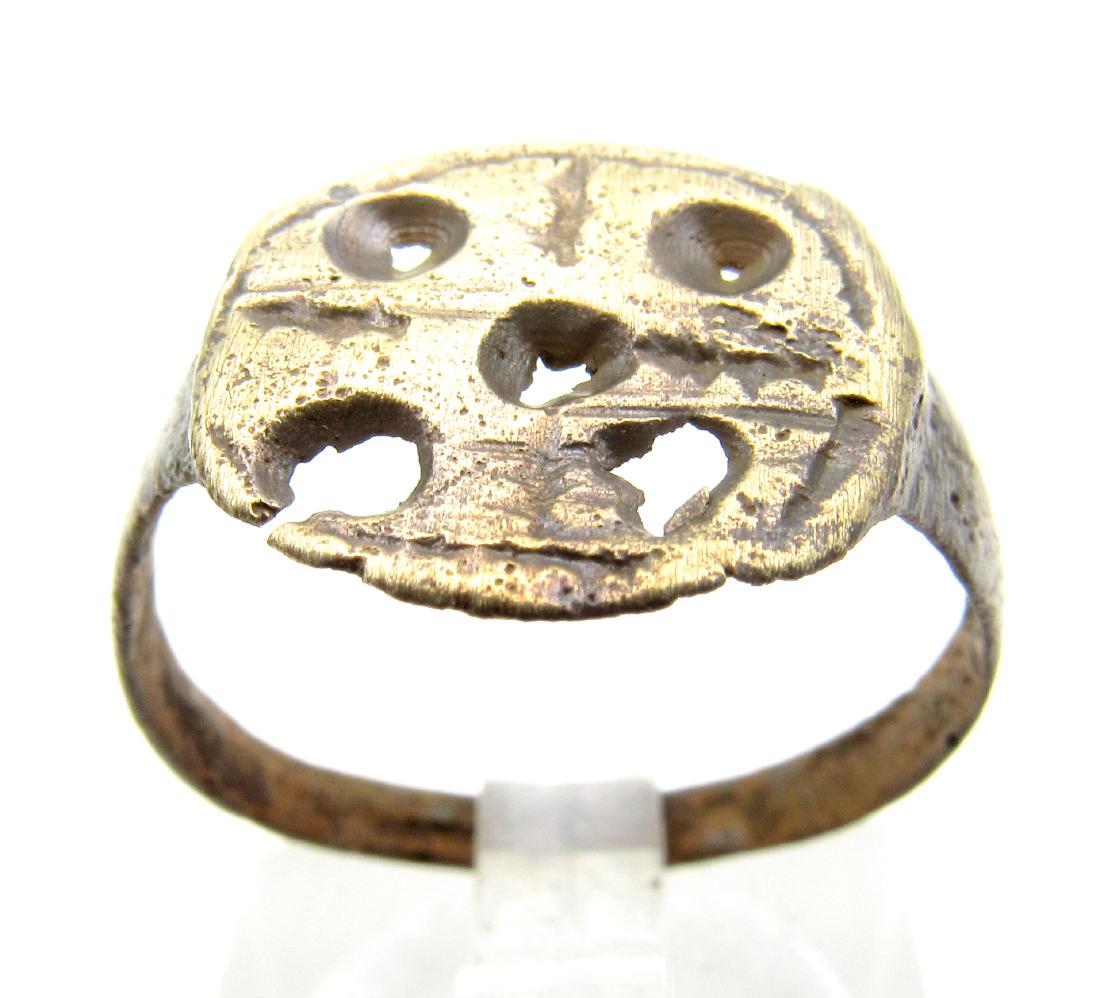 Medieval Viking Bronze Ring with Cross & Evils Eyes (1 of 3)