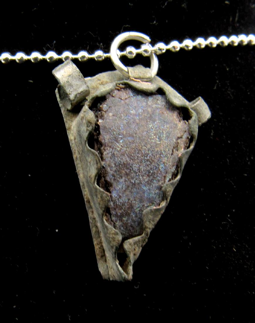 Medieval Viking Silver Pendant with Blue Stone (1 of 2)