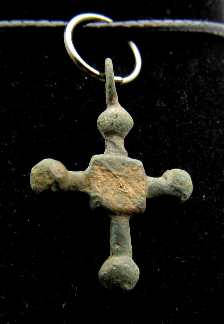 Medieval Viking Bronze Decorated Cross Pendant (1 of 2)
