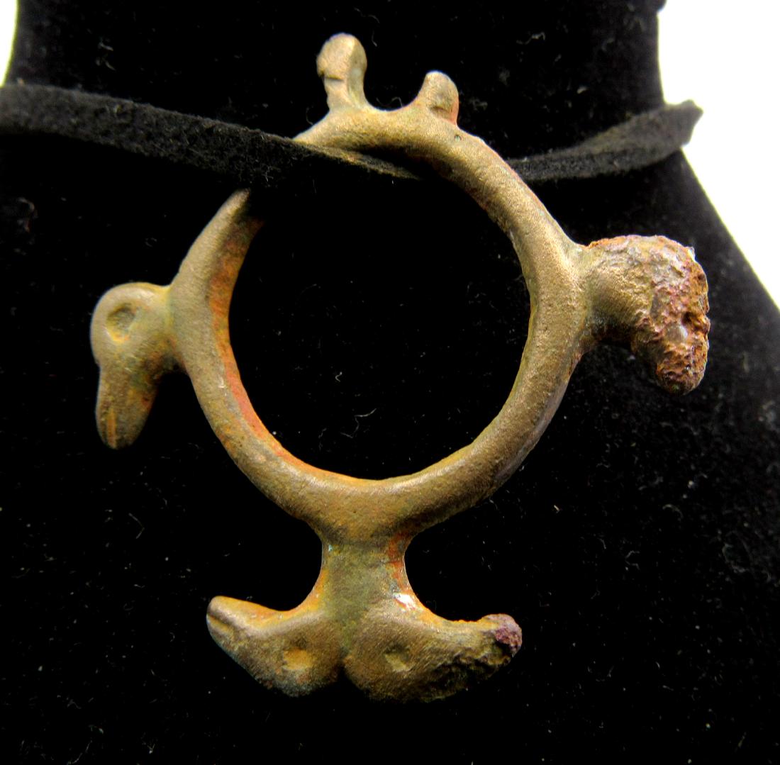 Medieval Viking Bronze Pendant with Eagle Heads (1 of 2)
