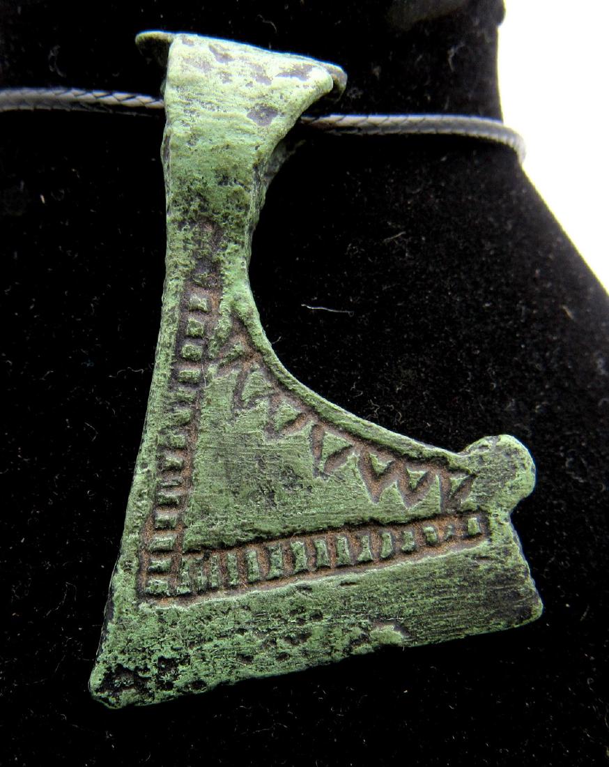 Medieval Viking Bronze Decorated Axe Pendant (1 of 2)