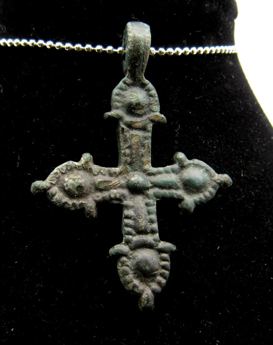 Medieval Viking Bronze Decorated Cross Pendant (1 of 2)