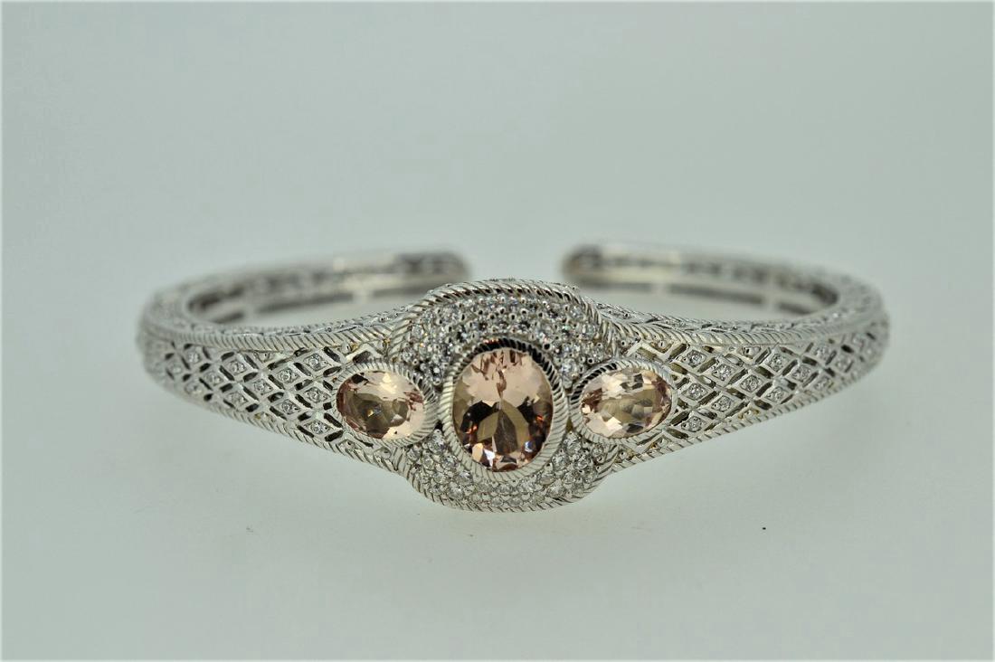 Judith Ripka Sterling Silver Pink Quartz Cuff Bracelet (1 of 3)