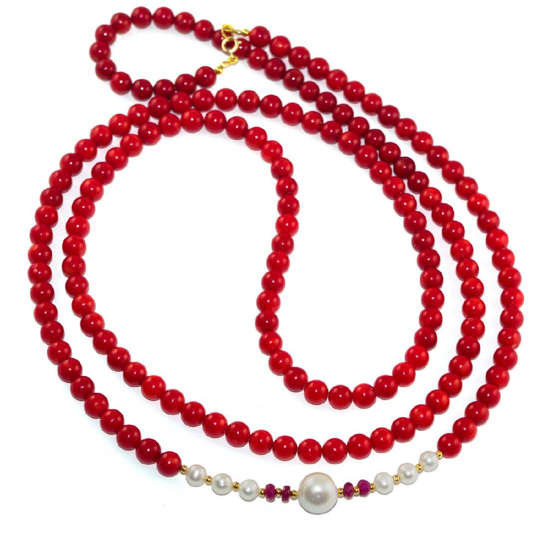 Vintage Style 14K Gold Coral Ruby Pearl necklace (1 of 5)