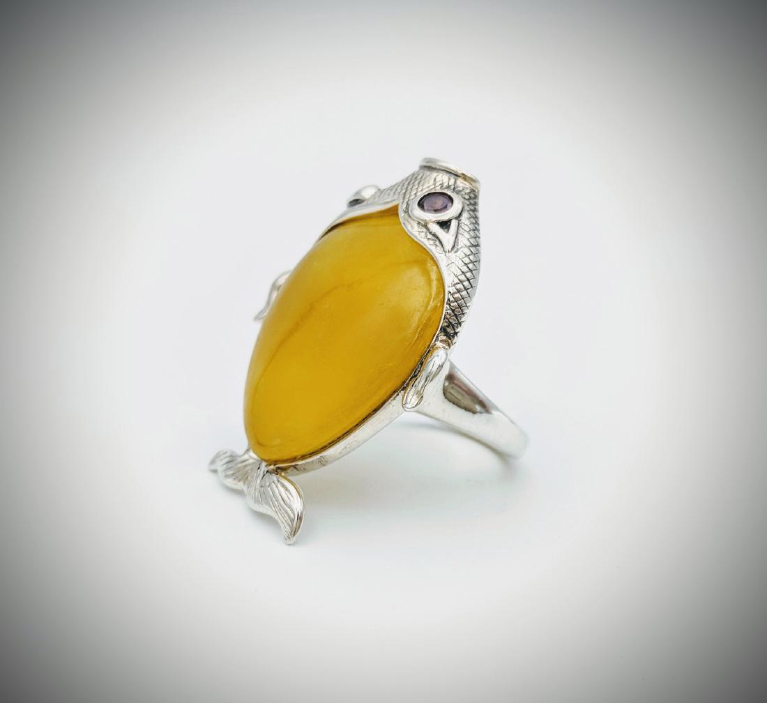 Sterling Silver Fish Design Yellow Jade Amethyst Ring (1 of 3)