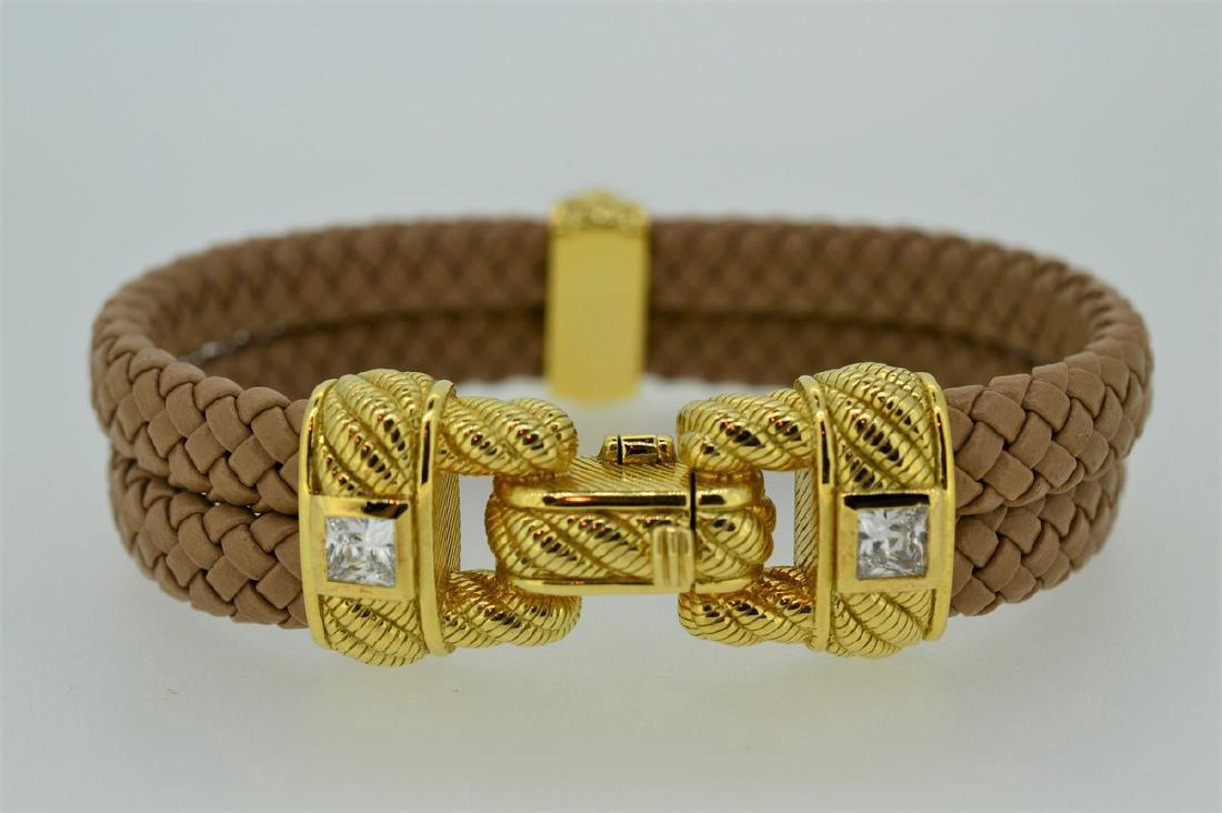 Judith Ripka Braided Leather Gold Clad Buckle Bracelet (1 of 2)