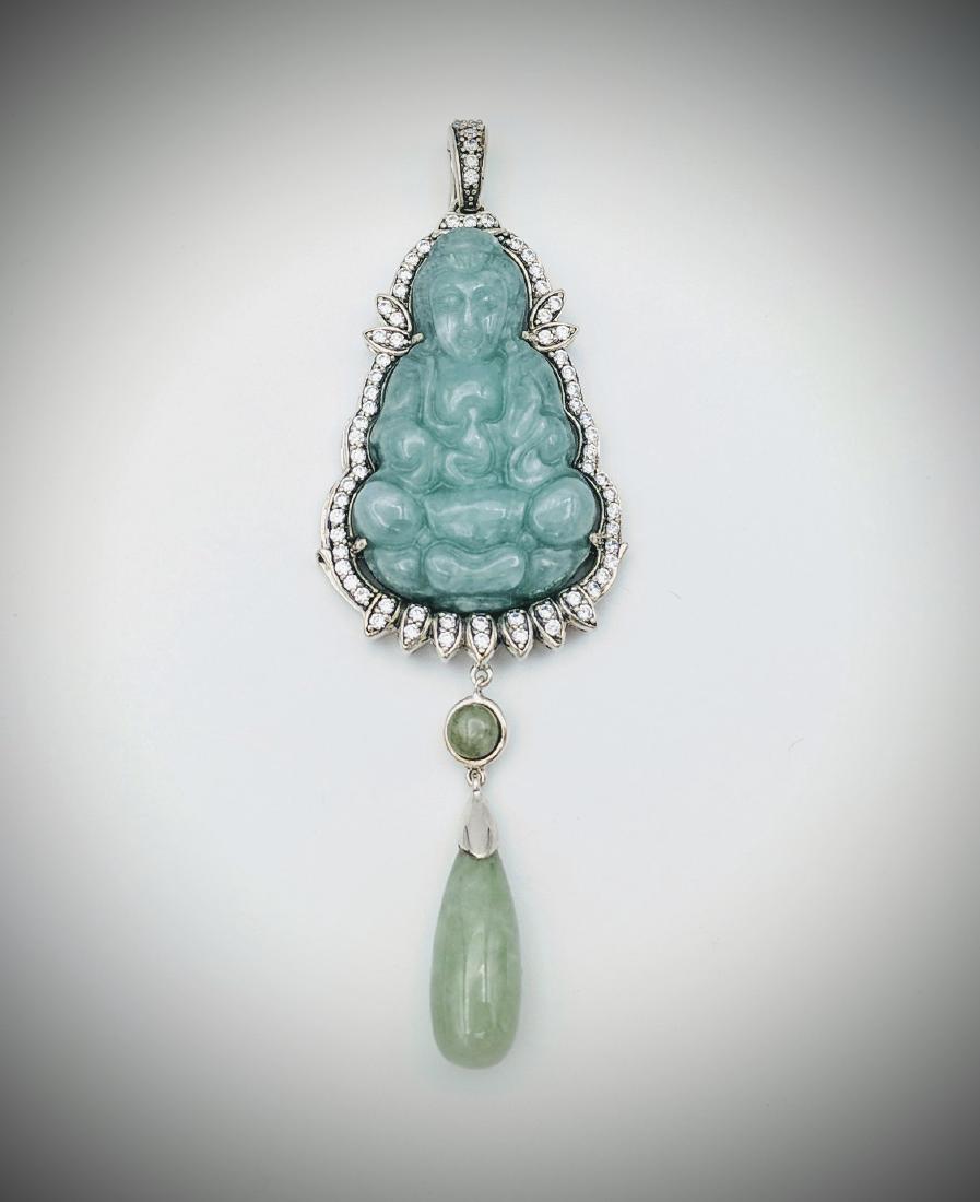 Sterling Silver Buddha Pendant with Jade (1 of 3)