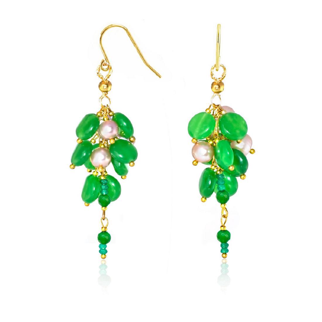 14k Gold Imperial Jadeite Pealr  'Cluster' Earrings (1 of 4)