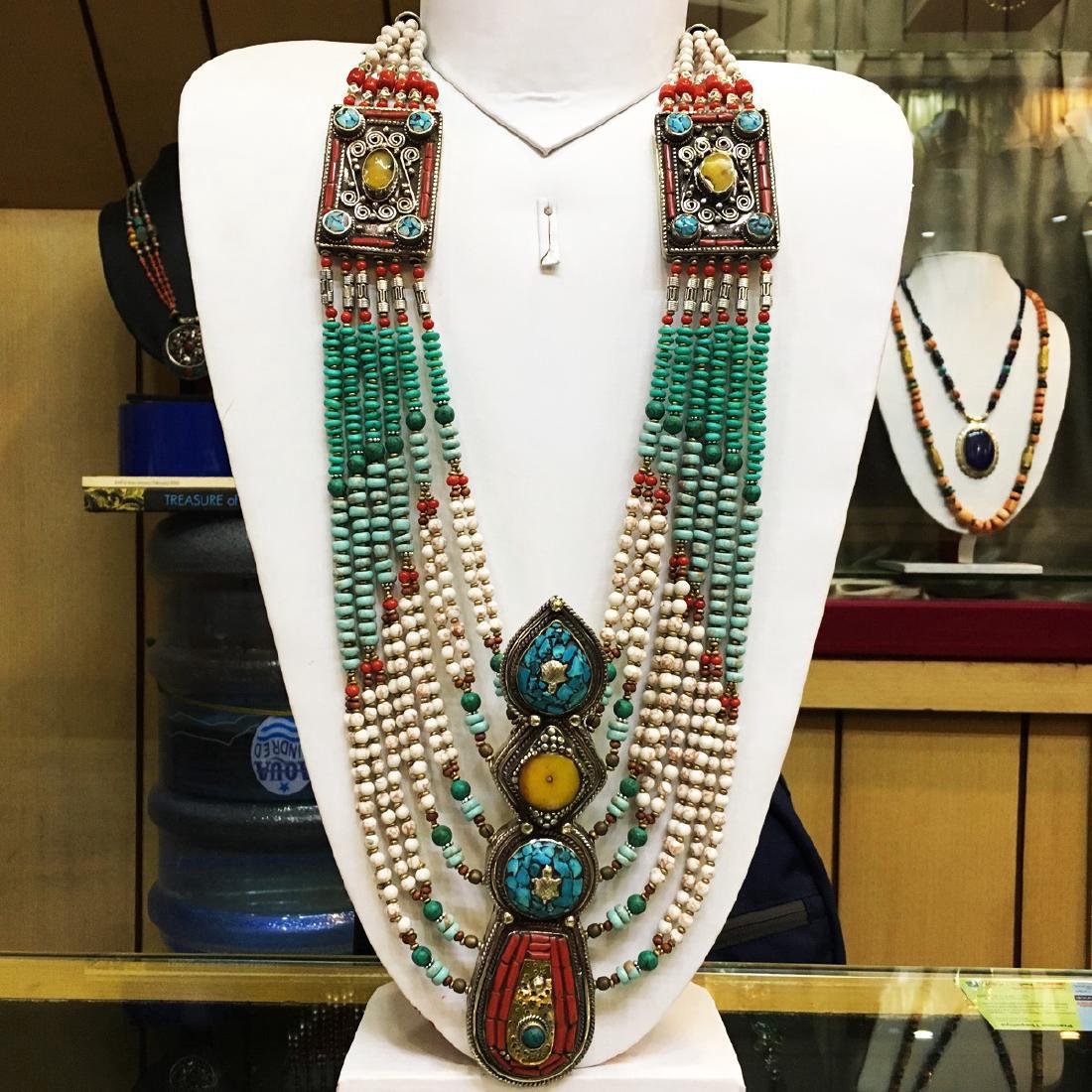 Tibetan Silver Green Turquoise Coral Necklace (1 of 1)