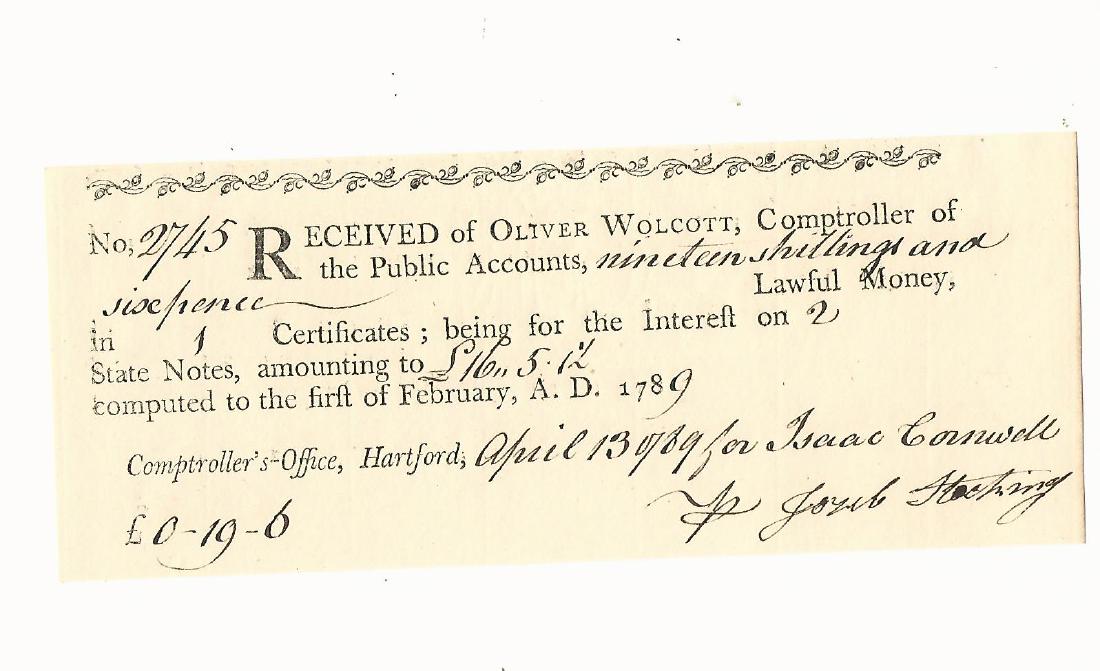 1789 Treasury Receipt Connecticut (1 of 1)