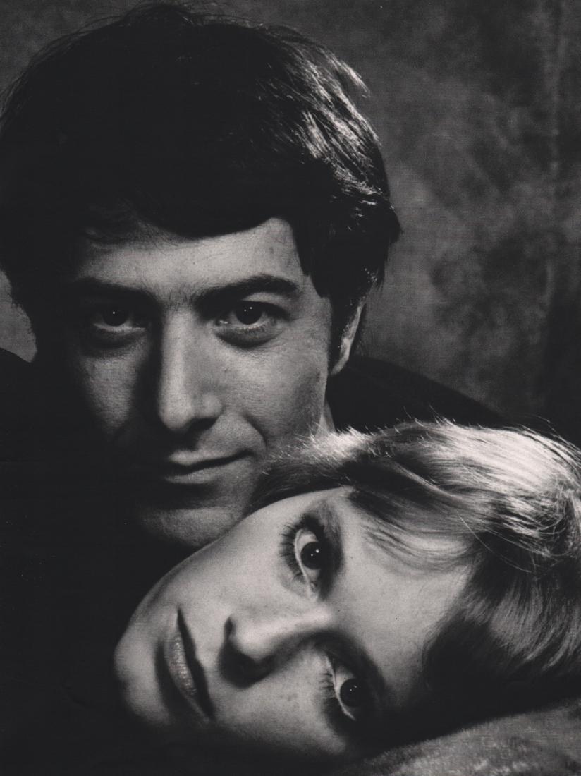 PHILIPPE HALSMAN - Dustin Hoffman & Mia Farrow: Artist: PHILIPPE HALSMAN Print Title: Dustin Hoffman & Mia Farrow Medium: Sheet-Fed Gravure Printed in 1972 Printed in Italy Image Size: 8.5 x 11.25 inches Philippe Halsman(1906-1979) was an American