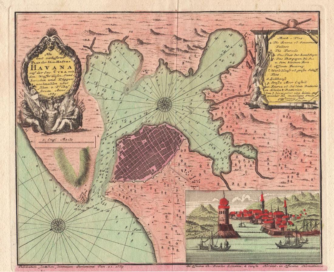 Homann Heirs: Antique Plan of Havana and Harbor, 1739 (1 of 1)