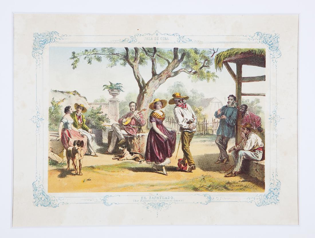 Miahle: Country Dance Scene, Cuba, 1850: El Zapateado A rural party dances the Zapateado, Cuba's "national dance" in this plate from the German edition of Miahle's renowned picture album, Isla de Cuba Pintoresca. Cartographer: Miahle Place &