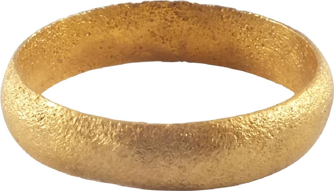 VIKING WEDDING RING 10th-11th CENTURY: Gilt bronze. Broad band with rounded face. Size 10 3/4 for a man who wore plain bands exchanged on the pommel of the groom’s sword. Item ships one business day after payment. Please note that this l