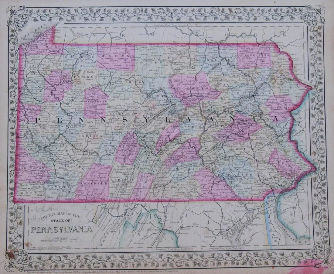 Mitchell: Antique Map of Pennsylvania, 1870 (1 of 1)
