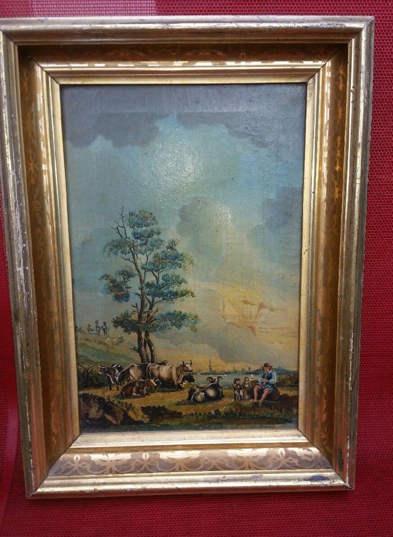 19th Century Oil on Canvas Folk Art Painting: Great looking painting in very good to excellent condition. Needs a cleaning. nice Folky look. Measures 8 x 12" painting and 11 x 15" with frame. . Shipping costs include insurance. Please note that t
