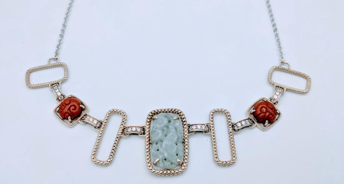 Sterling Silver Jade Jasper Cubic Zirconia Necklace (1 of 2)