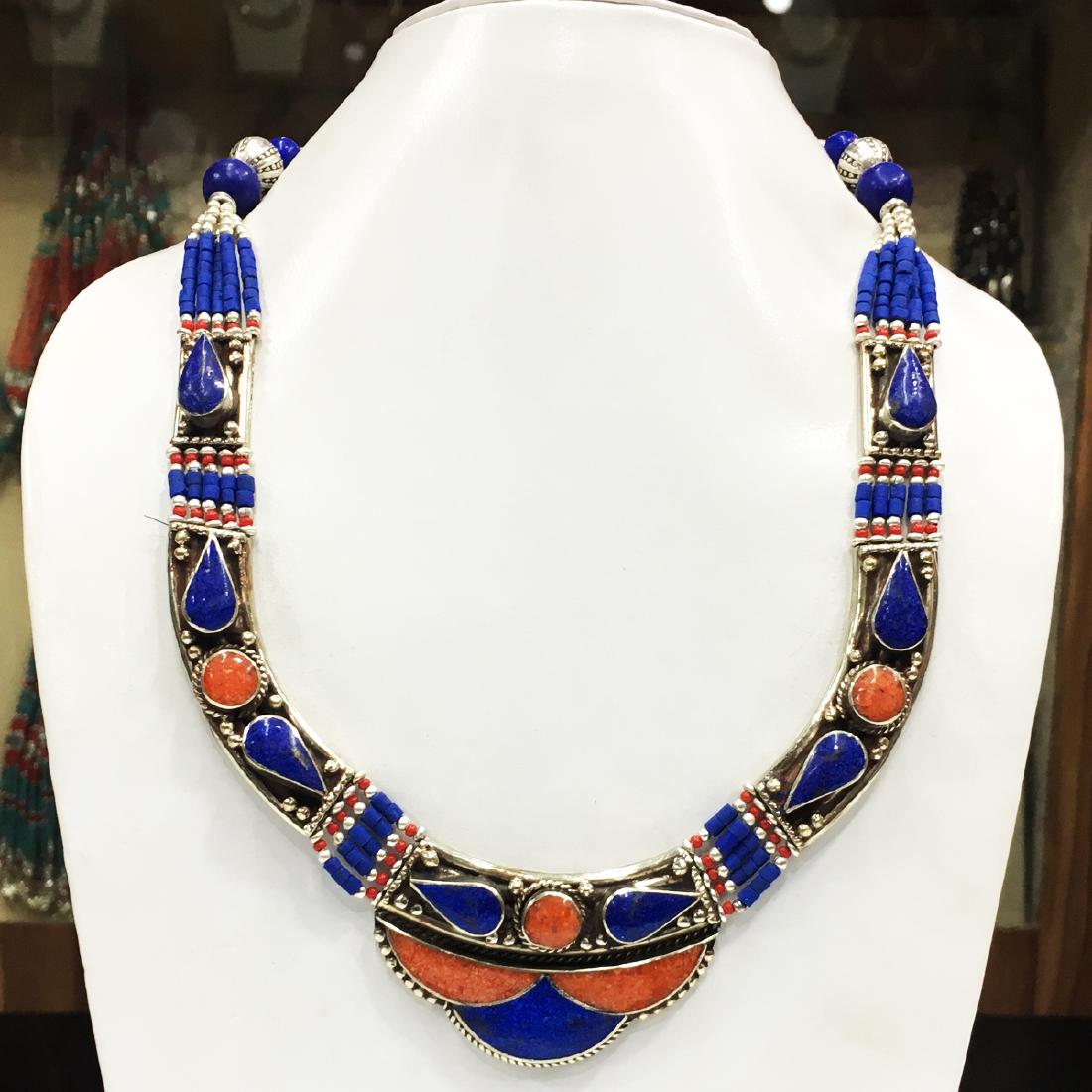 Tibetan Silver Turquoise Coral Lapis Handmade Necklace (1 of 1)