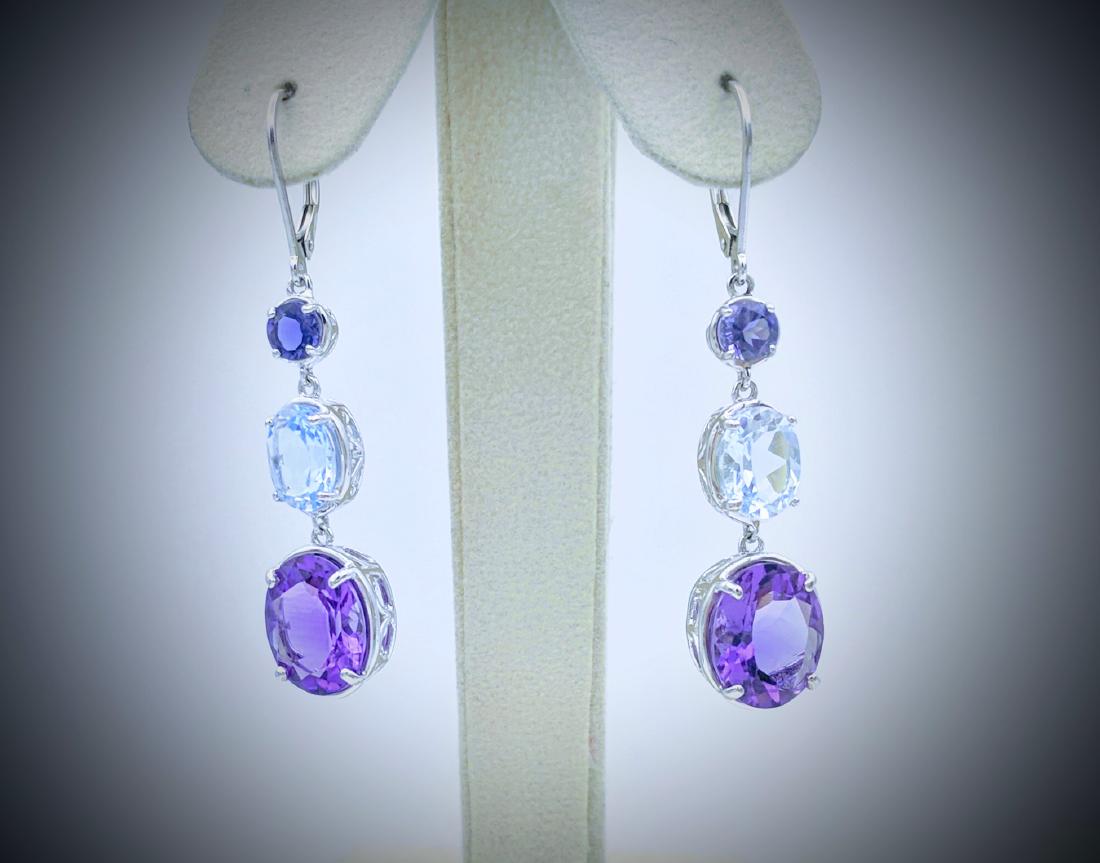 Sterling Silver Amethyst Blue Topaz Drop Earrings (1 of 3)