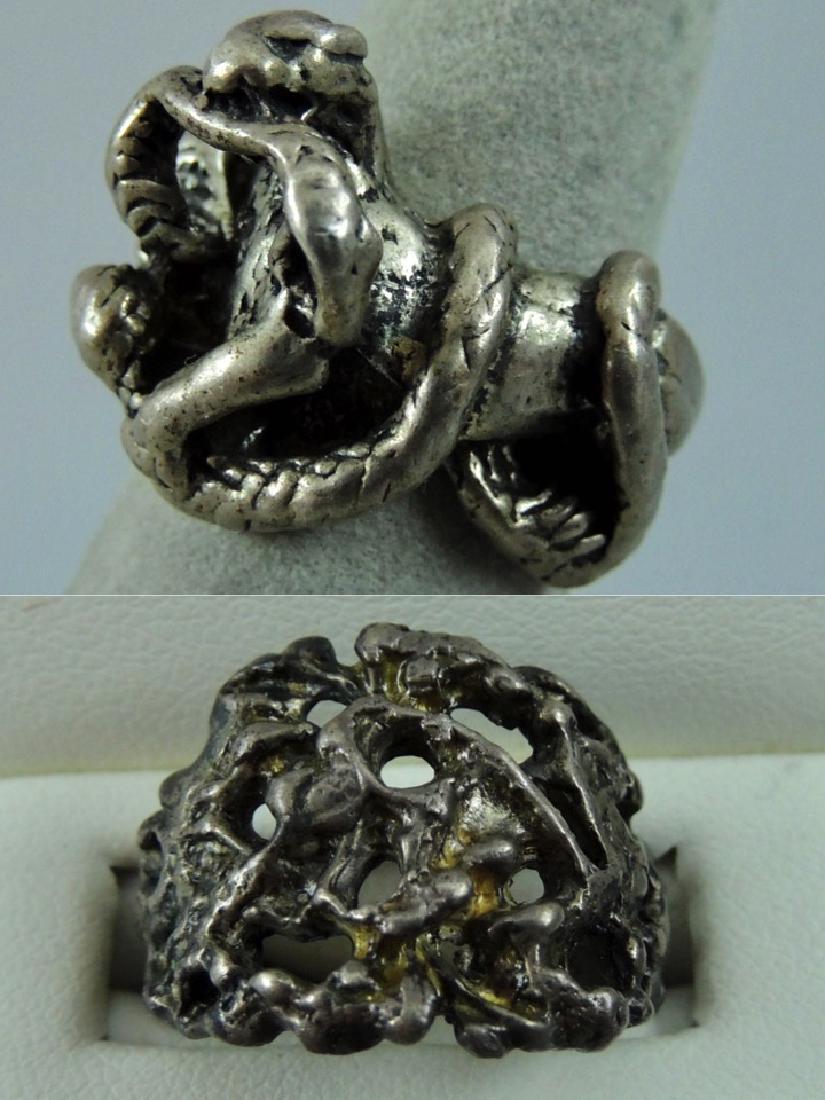 Vintage Gothic & Serpent Sterling Silver Ring - Pair (1 of 9)
