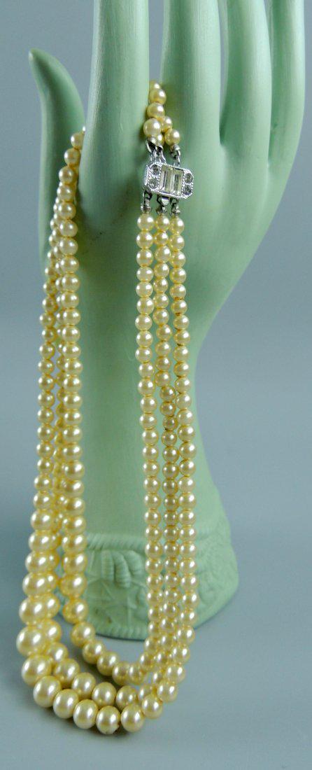 Vintage Sterling 3 Strand Simulated Pearl Necklace (1 of 6)